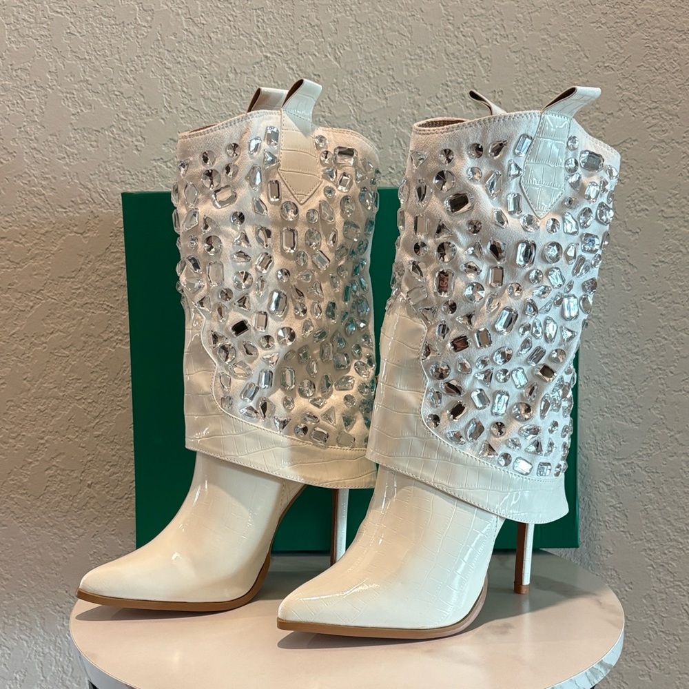 Lauren Lorraine White Embellished Boots
